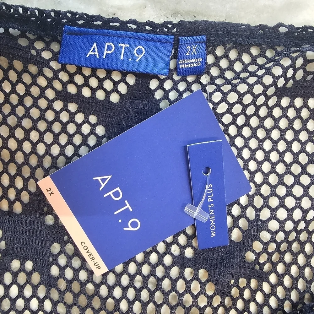 NWT! APT. 9 Swim Coverup, Navy Blue Stars, Sheer Mesh, Short Sleeve 2x - Picture 7 of 11